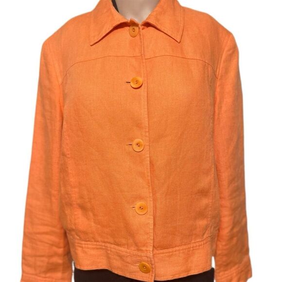 Talbots Linen Womens Jacket 14 Salmon/Orange Button-Up Lined Classic - Picture 3 of 7
